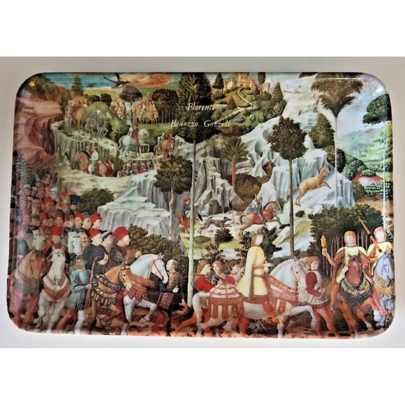 Vtg Melamine 4 Snack Trays Medieval Renaissance Florence Italy Designs 4" x 6" - Picture 3 of 8